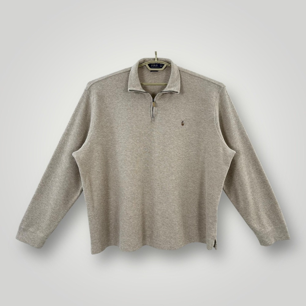 Polo Ralph Lauren Sweater Mens 2XL Beige Estate Rib Qtr Zip Pullover Long Slve